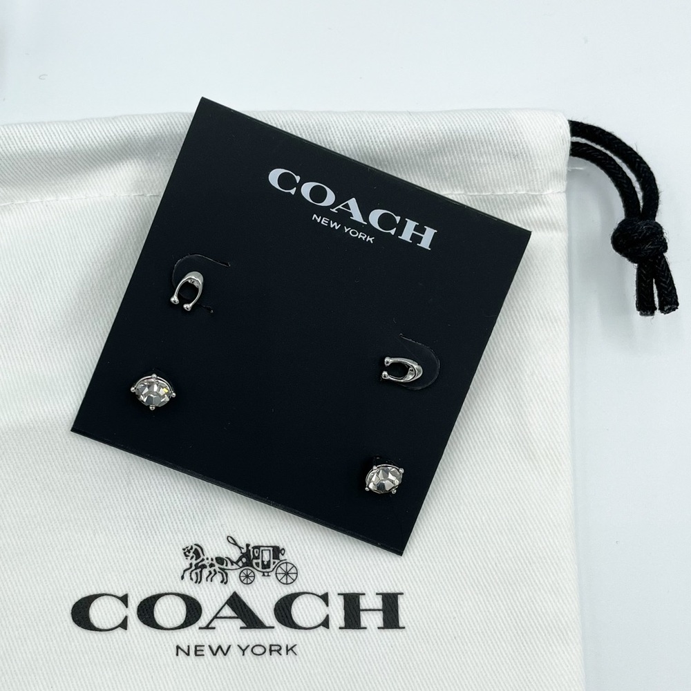 Coach Signature and Stone Stud Earrings Set